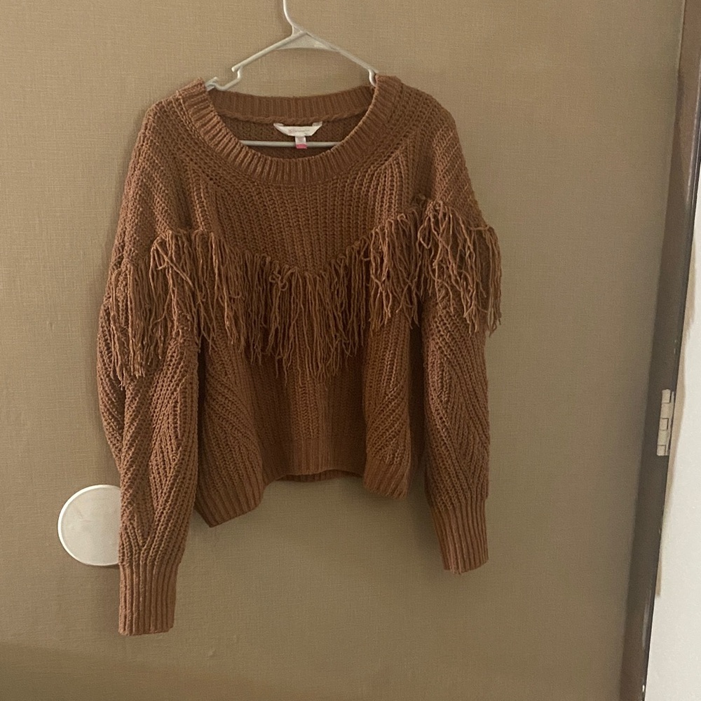 No Boundaries Brown Fringe Sweater